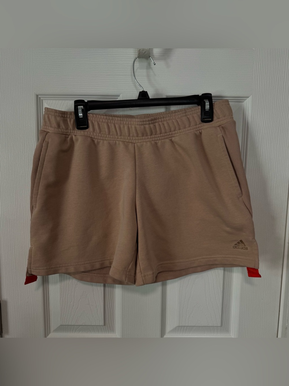 adidas Women's Beige Athletic Shorts with Red Accents